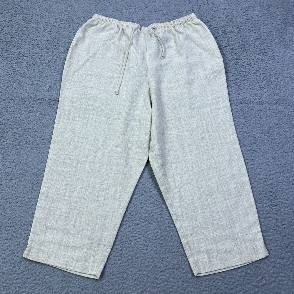 VTG Jaclyn Smith Sport Pants Women's XL Beige Linen‎ Crop Vacation Beach Woven
